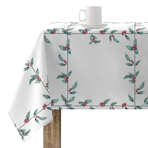 BELUM - Christmas Tablecloth 250 x 140 cm 100% Cotton Resin Stain Resistant (Non-Plastic-Coated) Model White Christmas 1