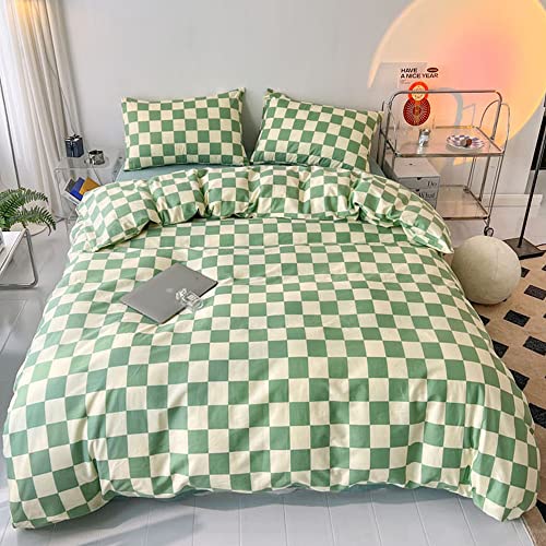 Pureant Green White Plaid Comforter Queen Sage Green Checkerboard Grid Bed - Women Men Green and White Checkered Bedding Comforters,Modern Green Geometric Comforter,Luxury Abstract Bed