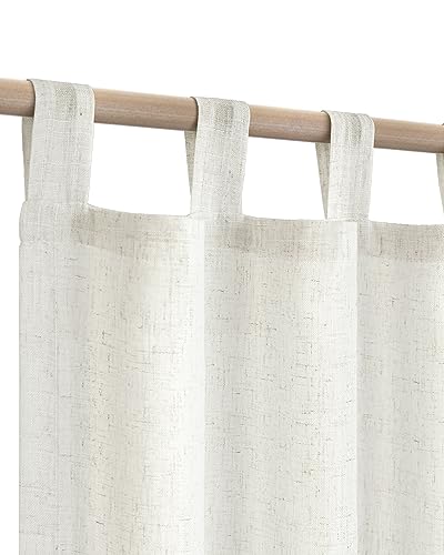 KOUFALL 90 Inch Curtains Long,Linen Sheer Semi Light Filtering Country Farmhouse Boho Window Treatments for Living Room Bedroom,Cream Ivory Off White