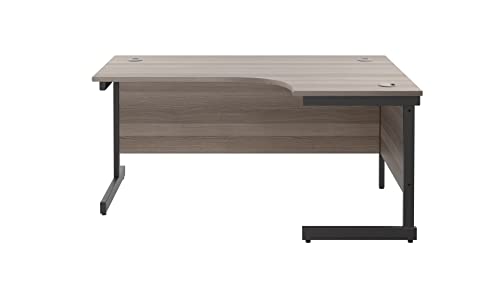 Office Hippo Heavy Duty Office Desk, Right Corner Desk, Strong & Reliable Workstation, Office Table With Integrated Cable Ports, PC Desk For Office or Home - Grey Oak Top/Black Frame