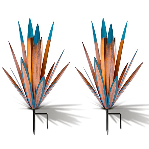 Homight Large Agave Sculpture Rustic Metal Agave Plant Outdoor Interior Decoration Outdoor Lawn Decoration Yard Wooden Posts Matching Garden Suitable for Patio
