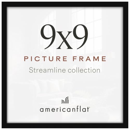 Americanflat 9x9 Picture Frame with Shatter-Resistant Glass - Streamline Collection - Thin Border Square Frame for Tabletop and Wall Display - Hanging Hardware and Easel Stand Included - Black