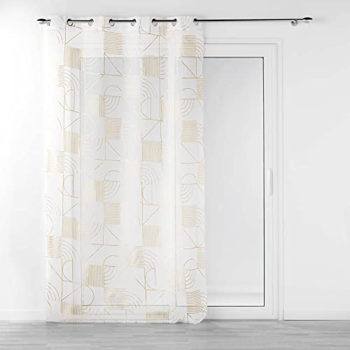 douceur d'intérieur, Net Curtain with Eyelets 140 x 240 cm White/Gold, Sandblasted Metallic Print, Lineor