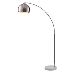 VERSANORA Teamson Home Arquer 173cm Arc Floor Lamp for Living Rooms, Home Offices, Dining Rooms, Bedrooms with Faux White Marble Base and Nickel Bell Shade