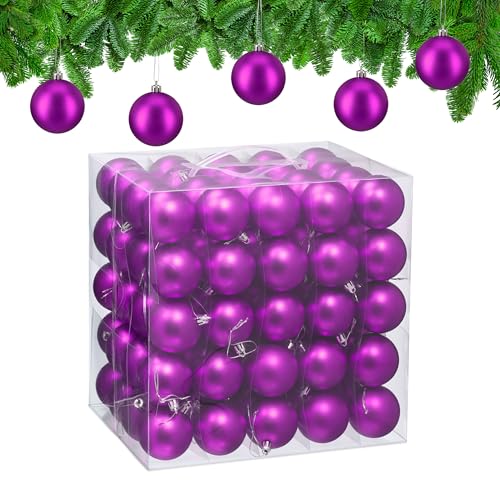 Relaxdays Christmas Baubles, Set of 100, Festive Tree Ornaments, D: 6 cm, Holiday Decorations, Plastic, Matte, Violet