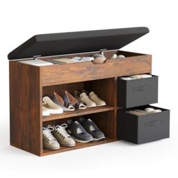Mondeer Shoe Storage Bench with Seat, Folding Padded Seat, Rustic Brown