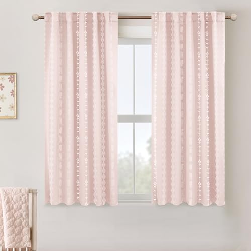 Lino Rosa Pink Curtains for Girls Room 2 Panels,Short 60% Blackout Floral Boho Room Darkening Curtains for Bedroom