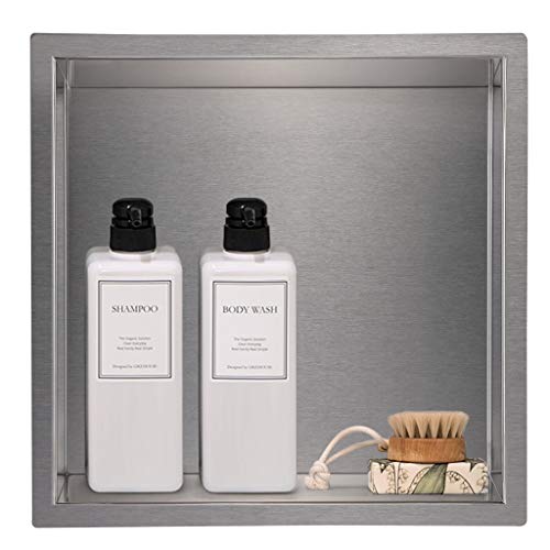 "Sanbege 12""??12"" Shower Niche Brushed Stainless Steel, Recessed Shower Caddy, Bathroom Shelf Insert Fits for 11""x11"" Wall Hole Installation (Nickel)"