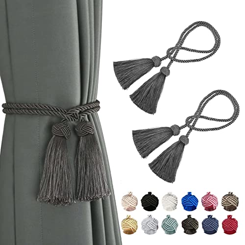 BEL AVENIR 2 Pack Curtain Handmade Tiebacks Decorative Curtain Holdbacks with Tassel (Charcoal, 2 Pack)