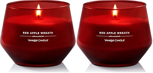Yankee Candle Studio Scented Candle - Red Apple Wreath Medium - Long Burning Candles- Stylish Glass Vessel Design with Red Wax - Perfect Gifts for WomenGifts for MumWedding Gifts (Pack of 2)