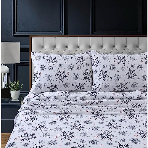Tribeca Living 100% Cotton Flannel Sheet Set - 200 GSM, Deep Pocket, Ultra Soft & Cozy, King, Let It Snow