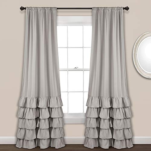 "Lush Decor Allison Ruffle Window Curtain Panel Pair, 84"" x 40"", Light Gray, 40"" W x 84"" L (Pack of 2)"