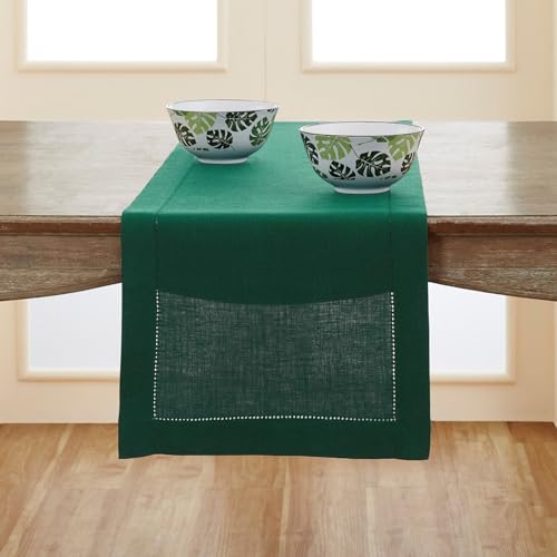 Solino Home Linen Table Runner 14 x 144 Inch Long ??? 100% Pure Linen Christmas Table Runner Rainforest ??? Machine Washable and Handcrafted from European Flax ??? Classic Hemstitch