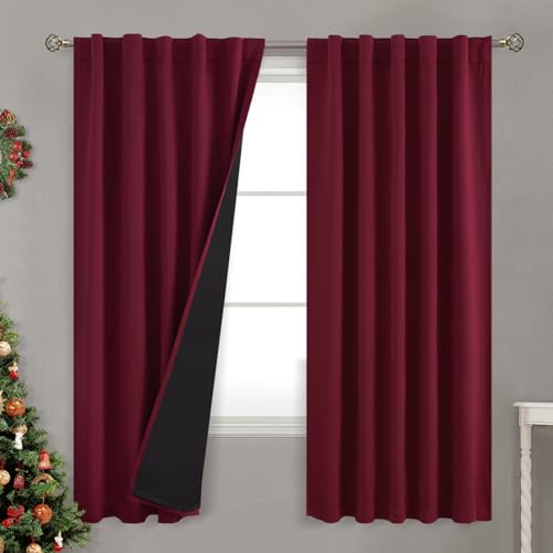 BGment Full Blackout Curtains with Insulated Lining Curtains 72 Inches Long???Rod Pocket and Back Tab Double Layer Room Darkening Window Curtain for Bedroom(42 x 72 Inch, 2 Panels, Burgundy Red)