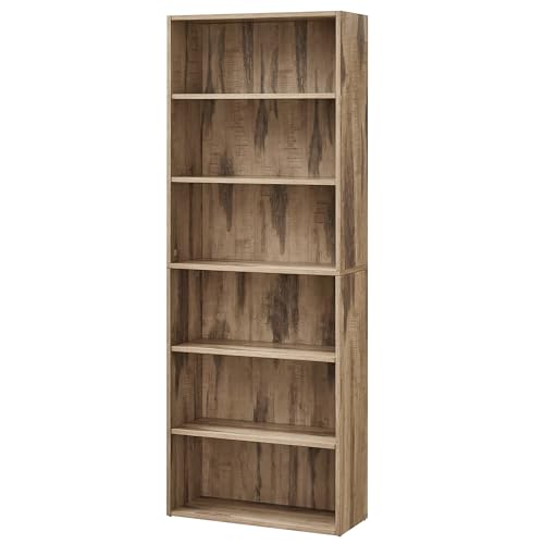 VASAGLE Bookshelf, 6-Tier Bookcase, Storage Shelving Unit, Display Shelf with Open Compartments, Adjustable Storage Shelves, for Living Room, Home Office, Bedroom, Camel Brown LBC166T50