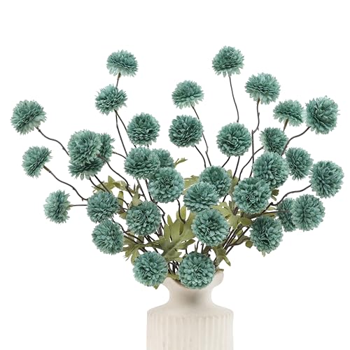 DuHouse 6pcs Artificial Flowers Faux Silk Pompon Mum,Silk Small Mini Chrysanthemum Ball with Stems for DIY Bouquets Centerpieces Vase Home Table Kitchen Decorations(Sage Green)