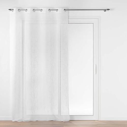Douceur d'Intérieur, Felicia Net Curtain with Eyelets 140 x 240 cm White Embroidered Metallic Sandy Voile