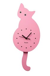 Fisura Original Wall Clock Pink Cat with Tail Silent Wall Clock 46 x 8 cm Wood and ABS 1 AA Battery (Not Included)