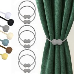 Hion Magnetic Curtain Tiebacks Grey 6 Pack, Curtain Tiebacks Buckles Holdbacks Holders Hooks Clip for Home Bedroom Office Decorative Thick or Thin Curtain