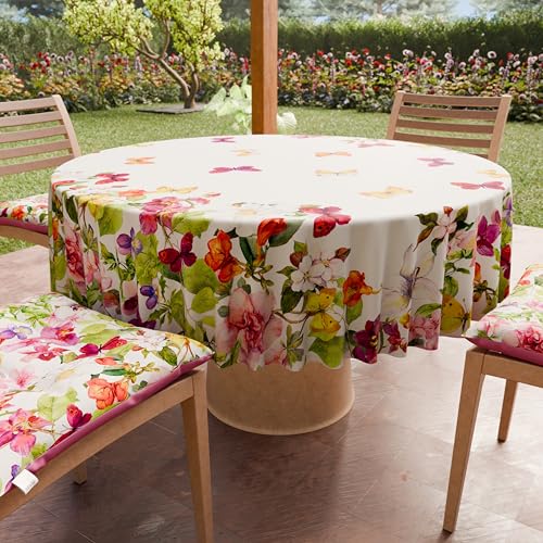 PETTI Artigiani Italiani - Anti-Stain Round Microfibre Tablecloth (Diameter 160 cm), Kitchen Table Cover for Round Table, Butterfly Design, 100% Made in Italy