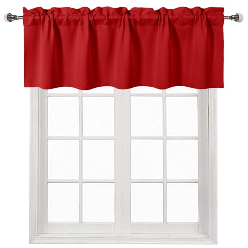 DWCN Red Christmas Kitchen Valance for Window, Rod Pocket, Window Valance, Curtains for Kitchen, Bedroom, Living Room, 60 x 18 inches long, 1 Curtain