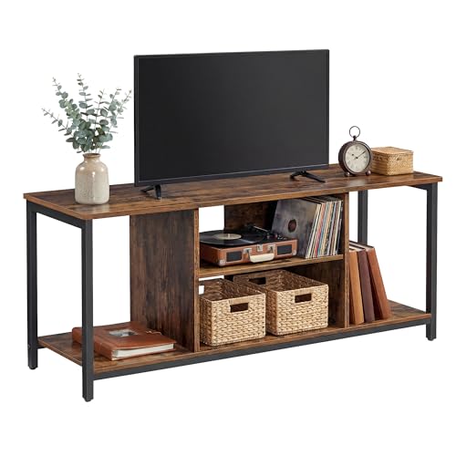 VASAGLE TV Stand for TV up to 60 inches, TV Cabinet with Open Shelves, TV Console for Living Room, Entertainment Room, Rustic Brown and Black LTV060B01