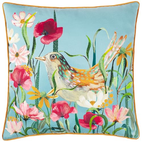 furn. Wylder Nature Marais Bird Meadow Printed Chenille Cushion Cover - Multicolour - 45x45cm