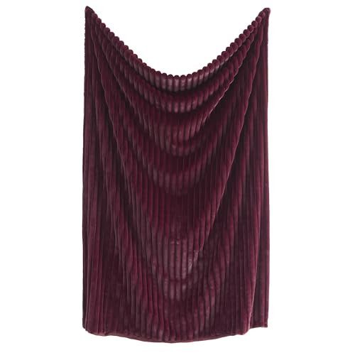 Appletree Hygge Polyester Faux Fur Throw Blanket, Burgundy, 130 x 180 cm, Horizontal Ribbed Design, Adult, Reversible with Fleece Back