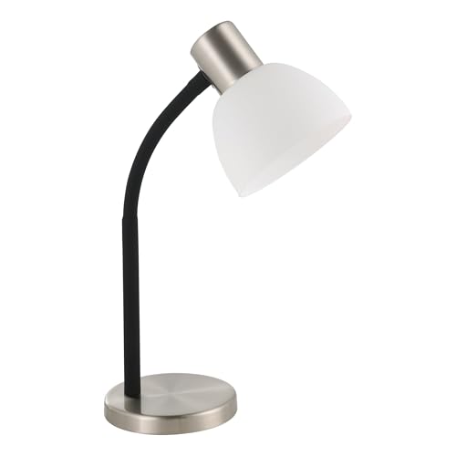 Eglo Macere Table lamp, Table Light for Office and Bedroom, Desk lamp Made of Metal in Silver and Glass in White, Bedside lamp with E14 Socket