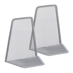 Relaxdays Set of 2 Bookends, Supports for Books, CDs, DVDs, HxWxD: app. 14.5 x 12.5 x 9 cm, Silver