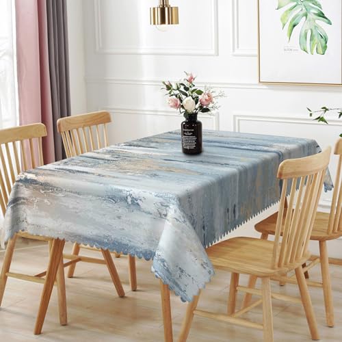 TTQYFNM 70x120inches Modern Aesthetic Stripe Tablecloth Gray Blue Brown Contemporary Abstract Painting Fabric Table Cloth Waterproof and Stain Resistant Table Cover for Kitchen Dining Room Home Decor