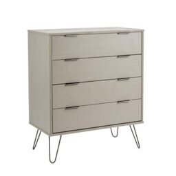 Home Source Acadia Chest of Drawers Cabinet Organiser Industrial Wooden Bedroom Storage Unit, Grey, 4 Drawer