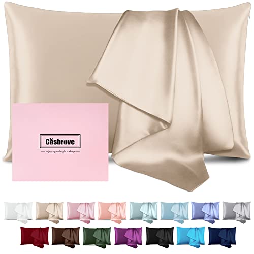 Casbrove Champagne Silk Pillowcase - Standard Size, Soft and Silky, Reduces Dryness and Breakage, Dermatologist Recommended