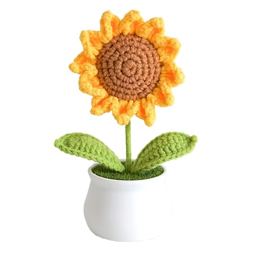 Vbepos Crochet Flowers Artificial Sunflower for Office Desk Car Dashboard Decor, Funny Gifts for Women Birthday Christmas Party Decorations Motivational Gifts