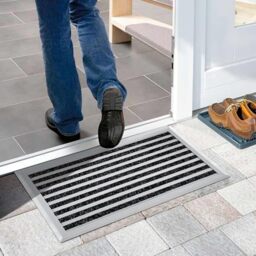 Nicoman Aluminium Barrier Dirt-Trapper Door Mat Metal Scrape Doormat, Ribbed Aluminum with Carpet