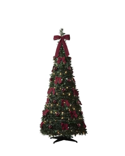 Pre-Lit Pop-Up Holly Christmas Tree, Burgundy, 6 ft