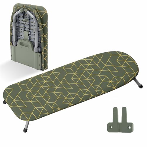 Xabitat Table Top Ironing Board with Wall Mount - D-Crease - Portable Space Saving Mini Laundry Room Iron Board - Foldable Small Ironing Board - Green