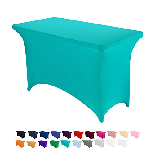 Peomeise 4FT Spandex Table Cover Rectangular Stretch Spandex Tablecloth (Turquoise,4FT)
