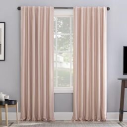 "Sun Zero Greyson Faux Dupioni Silk Thermal Extreme Total Blackout Back Tab Curtain Panel, 50"" x 63"", Blush Pink"