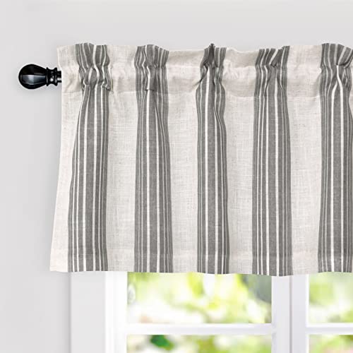 DriftAway Chris Vertical Striped Pattern Linen Blend Thermal Insulated Blackout Linen Window Curtain Valance Rod Pocket Lined Single 52 Inch by 18 Inch Plus 2 Inch Header Jade Gray