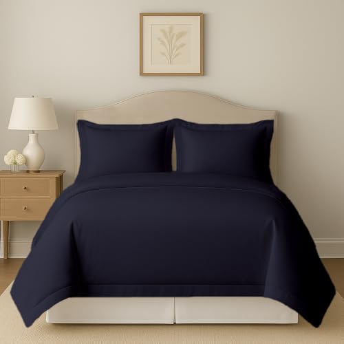 eBeddy Linens Premium Duvet Cover Set 800-TC King/Cal-King Size 104x90 Inch Pure Egyptian Cotton Soft 3 Pieces (1 Duvet Cover & 2 Pillow Shams) Zipper Closure & Corner Ties, Navy Blue Solid