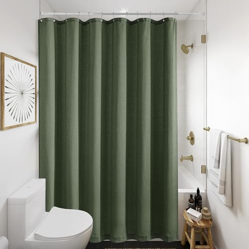 DUKIYO Olive Green Shower Curtain for Bathroom Water Repellent 72x75 Inch - Linen Textured, Boho Farmhouse Vintage Rustic Country, Shower Curtains, Fabric Drapes, with Hooks Sets, 75 Inches Long