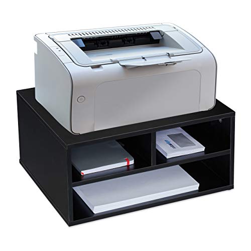 Relaxdays Printer Stand, Desk Tidy, 3 Compartments, Organiser, Tabletop Shelf for Office, HWD: 22.5 x 47 x 40 cm, Black