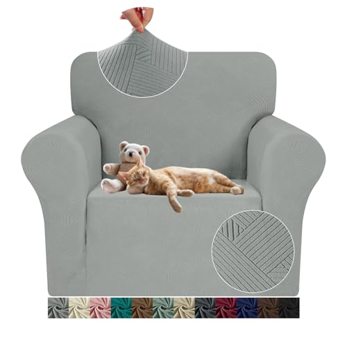JIVINER Chair Sofa Slipcovers Stretch Chair Covers for Living Room Washable Couch Covers Armchair Universal Sofa Furniture Protector with Elastic Bottom for Pets and Kids (Chair, Light Gray)