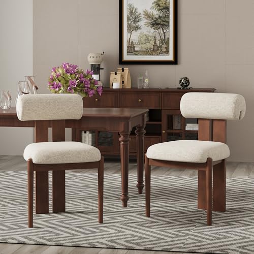 Dining Chairs Set of 2, Dining Room Chairs Upholstered Chenille Fabric, Wooden Kitchen Chairs with Padded Seat & Solid Wood Frame, Modern Accent Chairs for Living Room Bedroom Restaurant,Beige