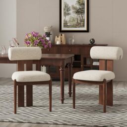 Dining Chairs Set of 2, Dining Room Chairs Upholstered Chenille Fabric, Wooden Kitchen Chairs with Padded Seat & Solid Wood Frame, Modern Accent Chairs for Living Room Bedroom Restaurant,Beige