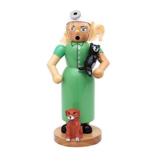 Dekohelden24 Wooden Smoker Figurine/Smoker Woman as Veterinarian, L/W/H: 10.5 x 8 x 19.5 cm