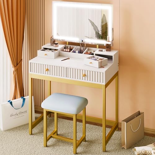 Mondeer Dressing Table with LED Mirror, Stool and Jewellery Storage