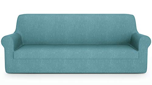 PETTI Artigiani Italiani - 2 Seater Sofa Cover Elastic 2 Seater Sofa Cover Turquoise Jacquard Fabric 100% Made in Italy