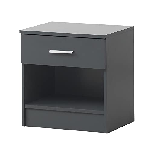 Timber Art Design UK Rio Costa Bedside Cabinet Home Office Bedroom Furniture Aesthetic Nightstand Table 1 Drawer with Metal Handle, Dark Grey - H 47 x W 45 x D 35 cm